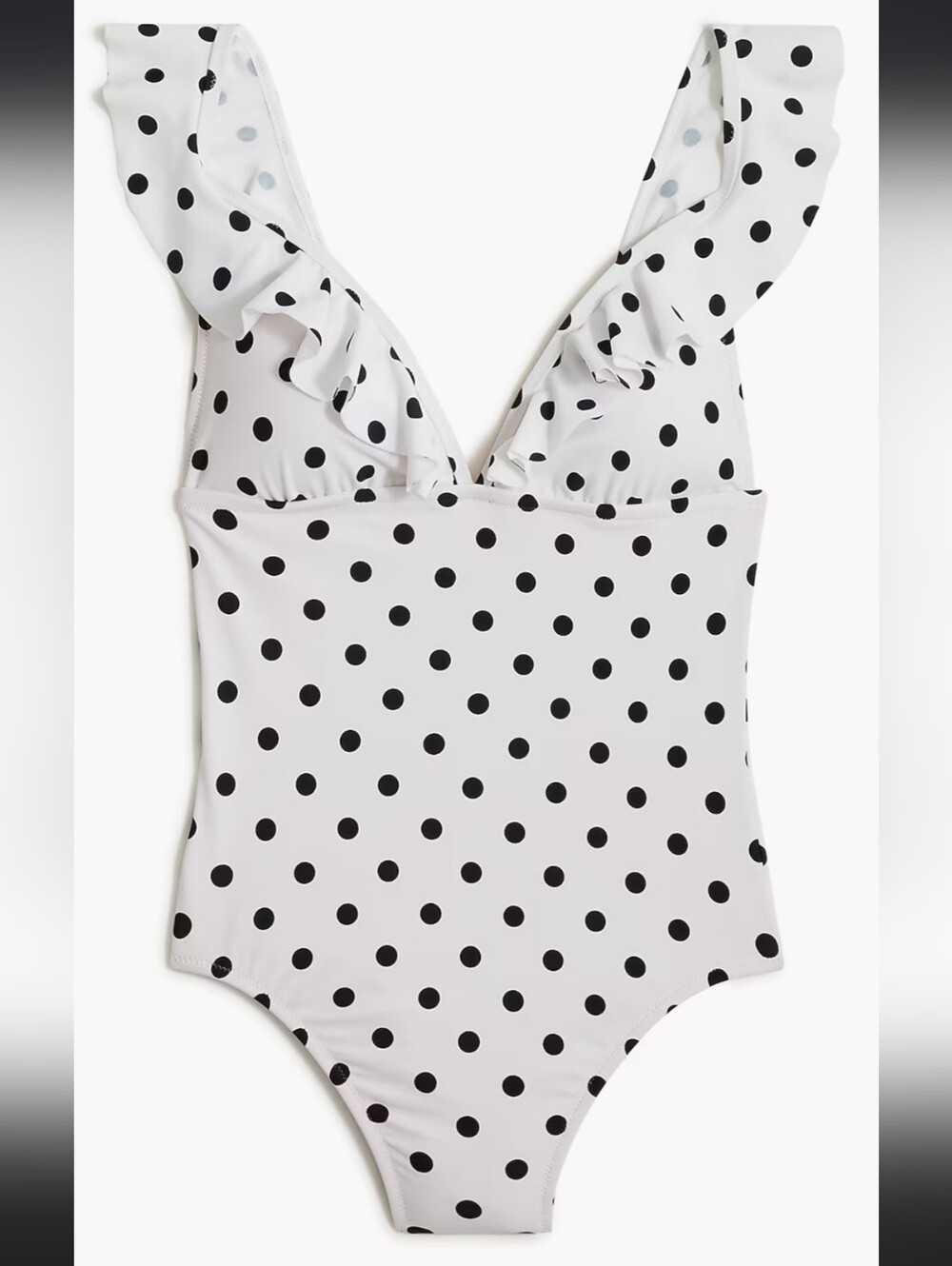 J CREW Ruffle Shoulder V-Neck One Piece Swimsuit White Black Polka Dot NWT Sz Sm